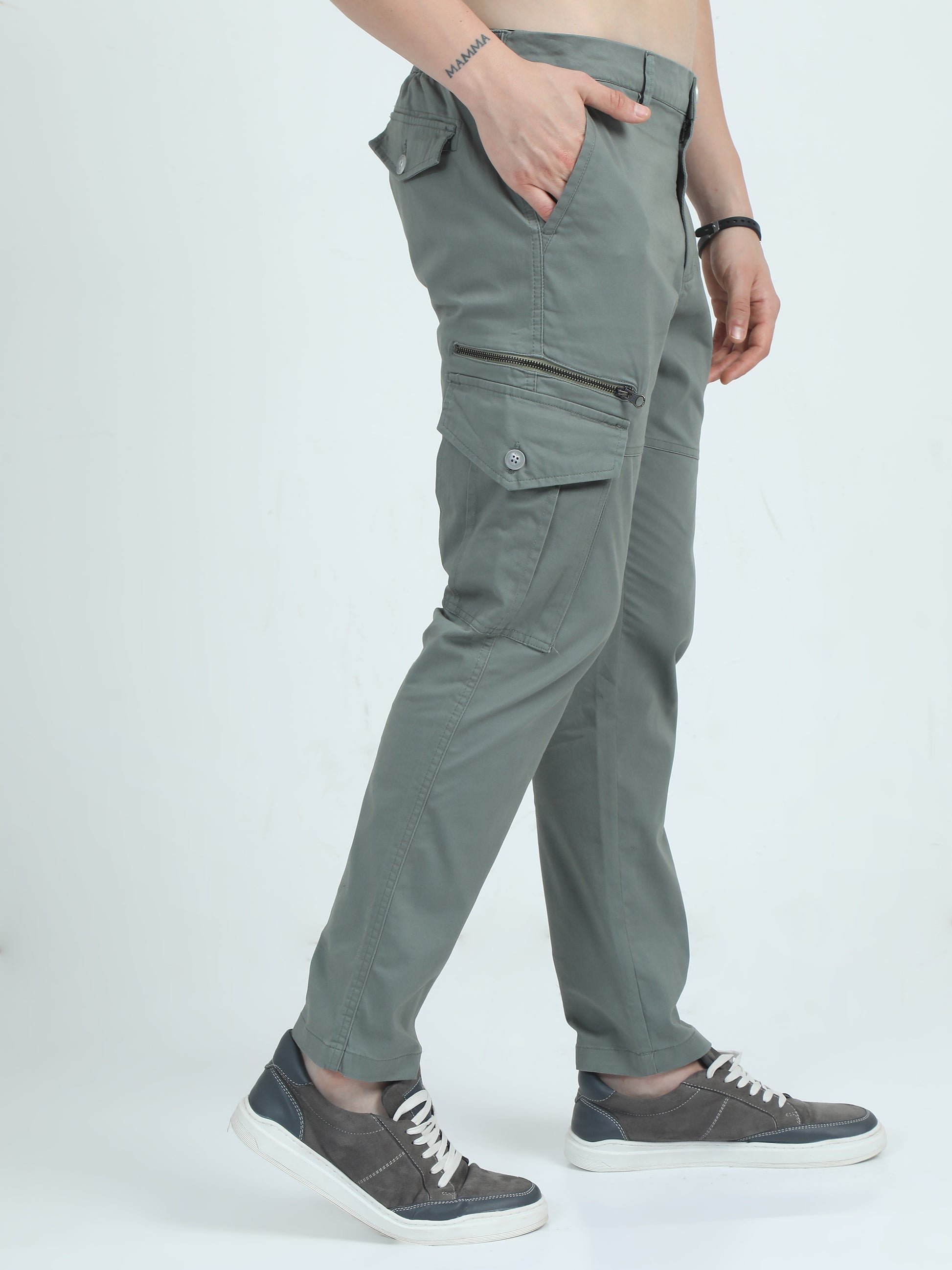 Slim Fit Olive Cargo Pants For Men