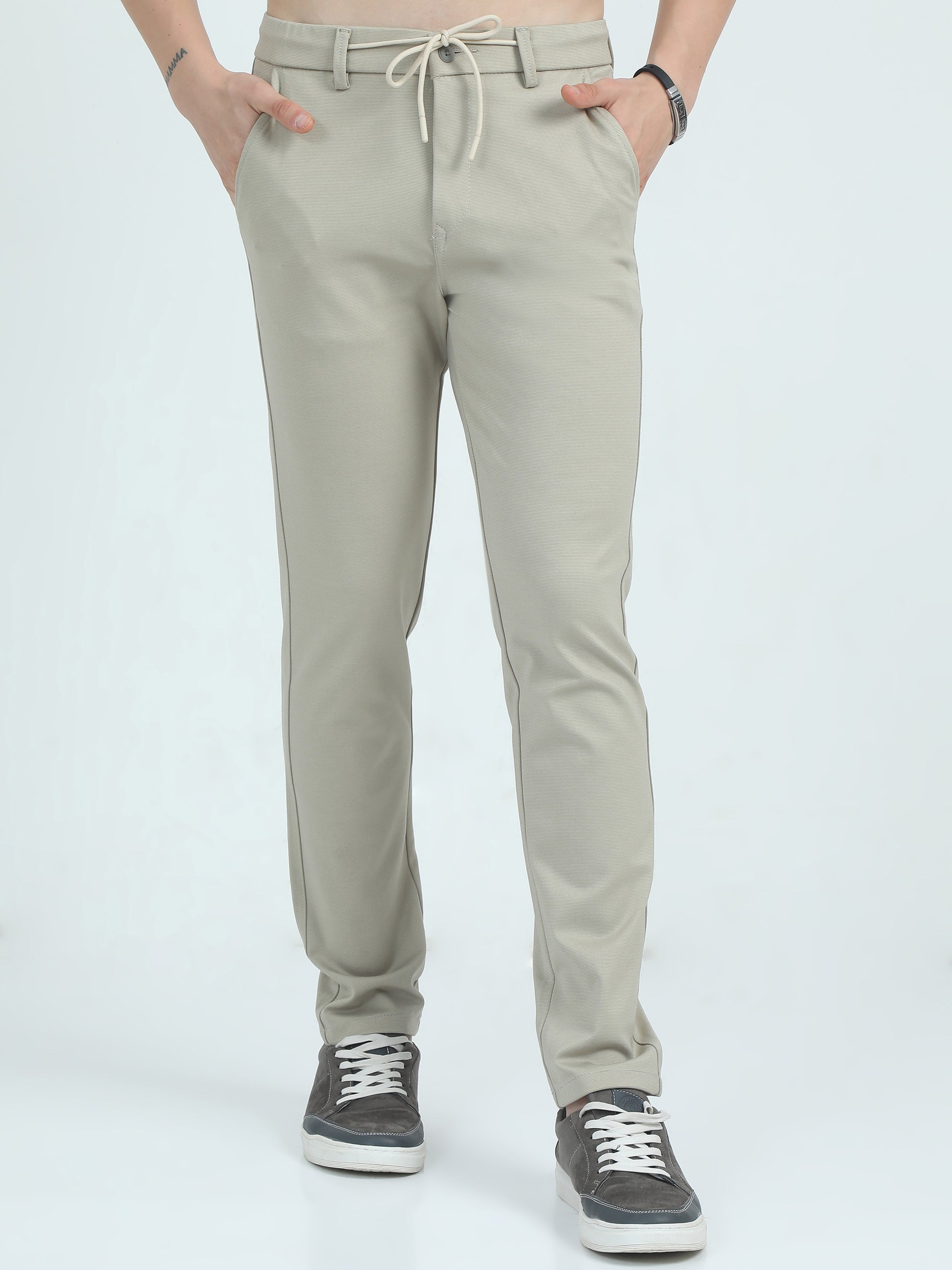 Beige Slim Fit Trouser For Men