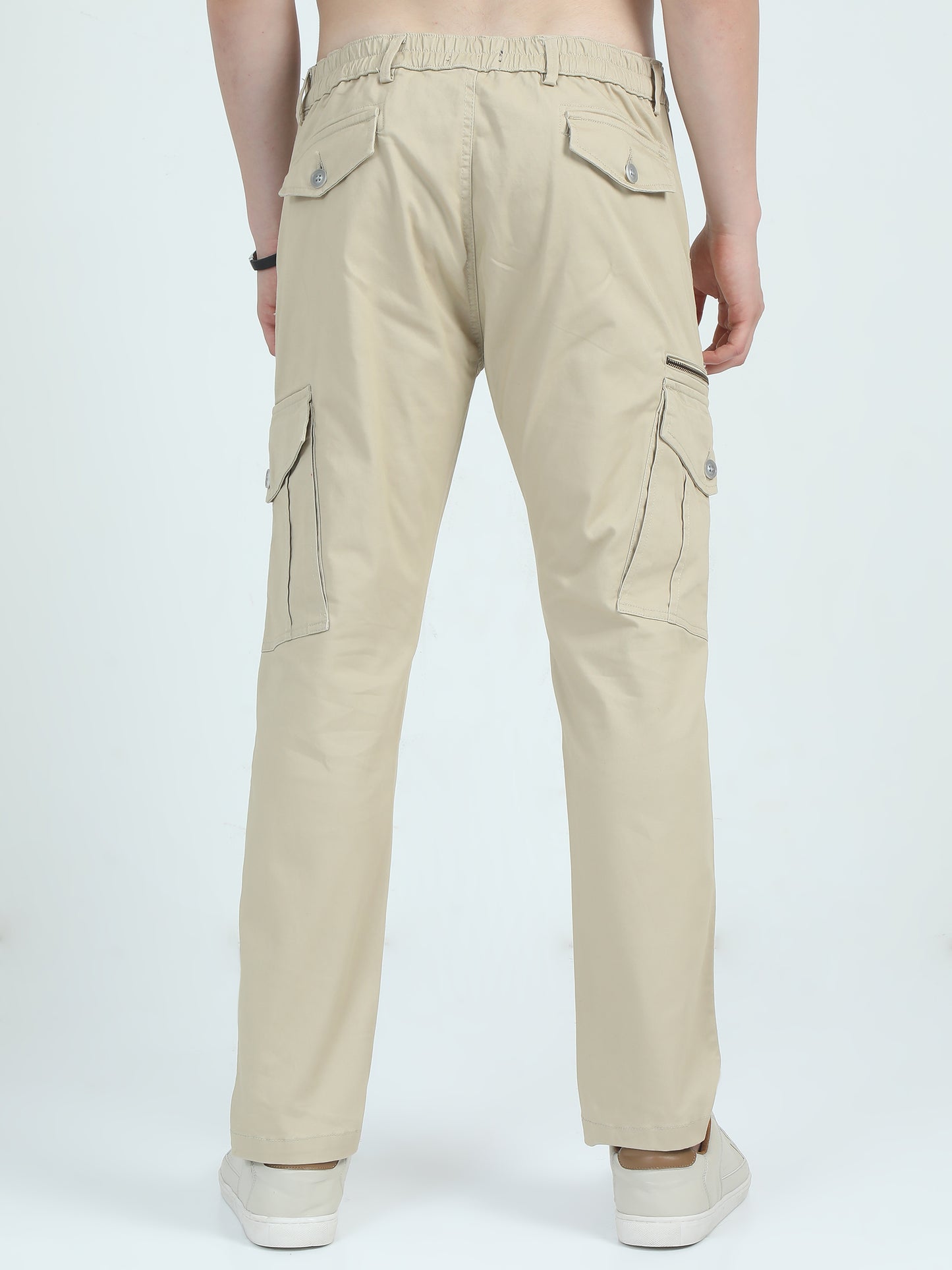 Slim Fit Cream Cargo Pants For Men