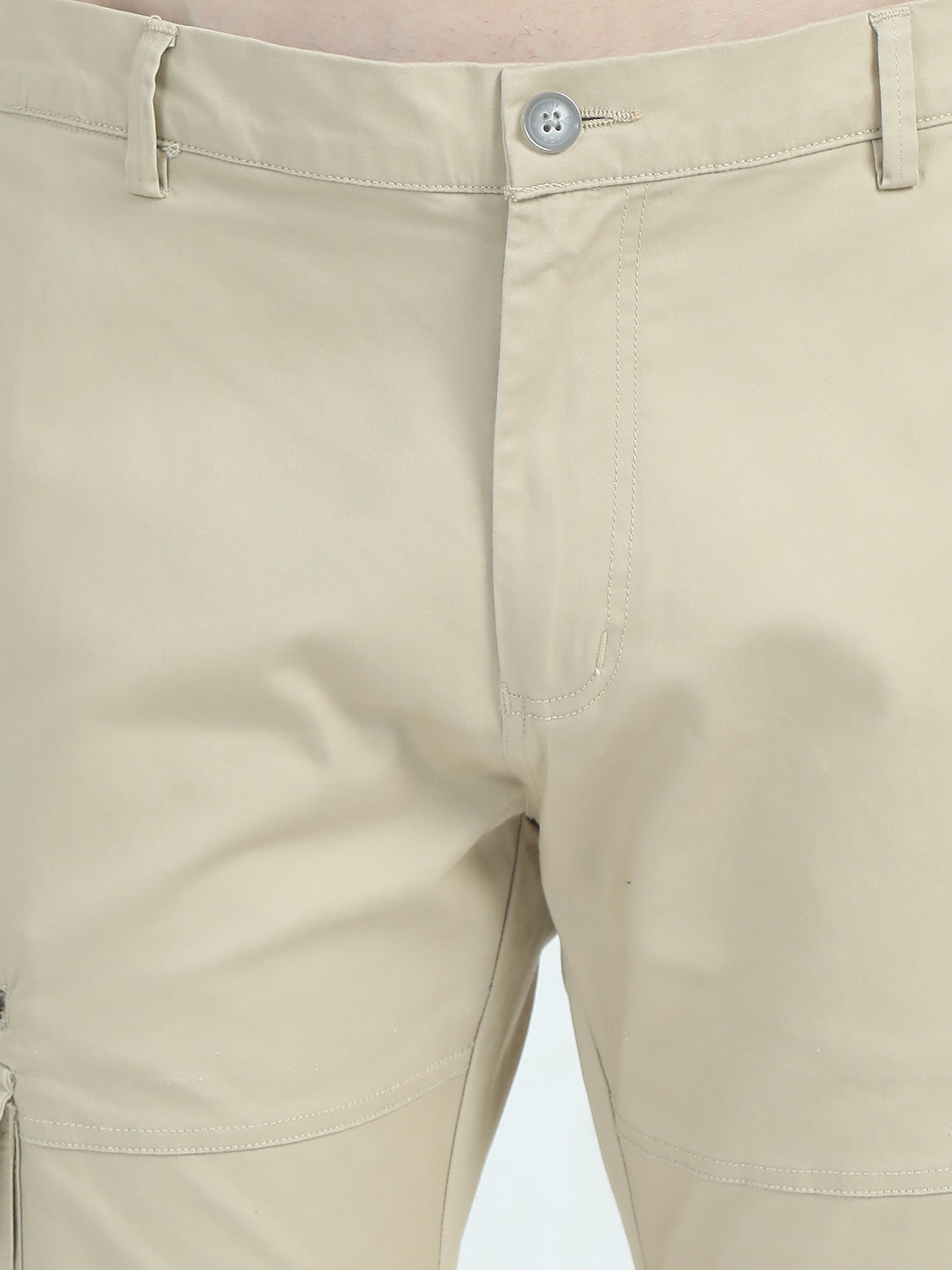 Slim Fit Cream Cargo Pants For Men