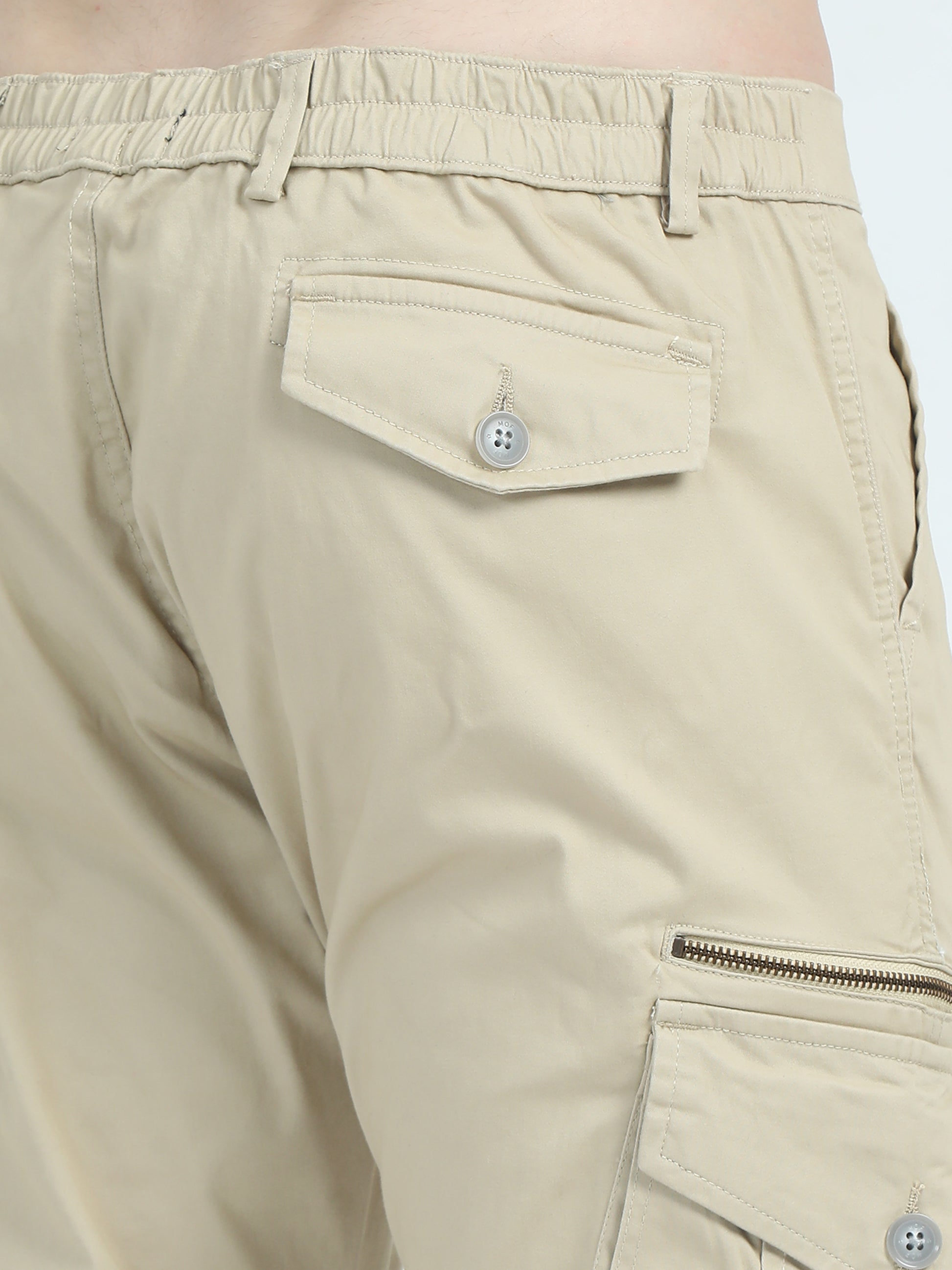 Slim Fit Cream Cargo Pants For Men