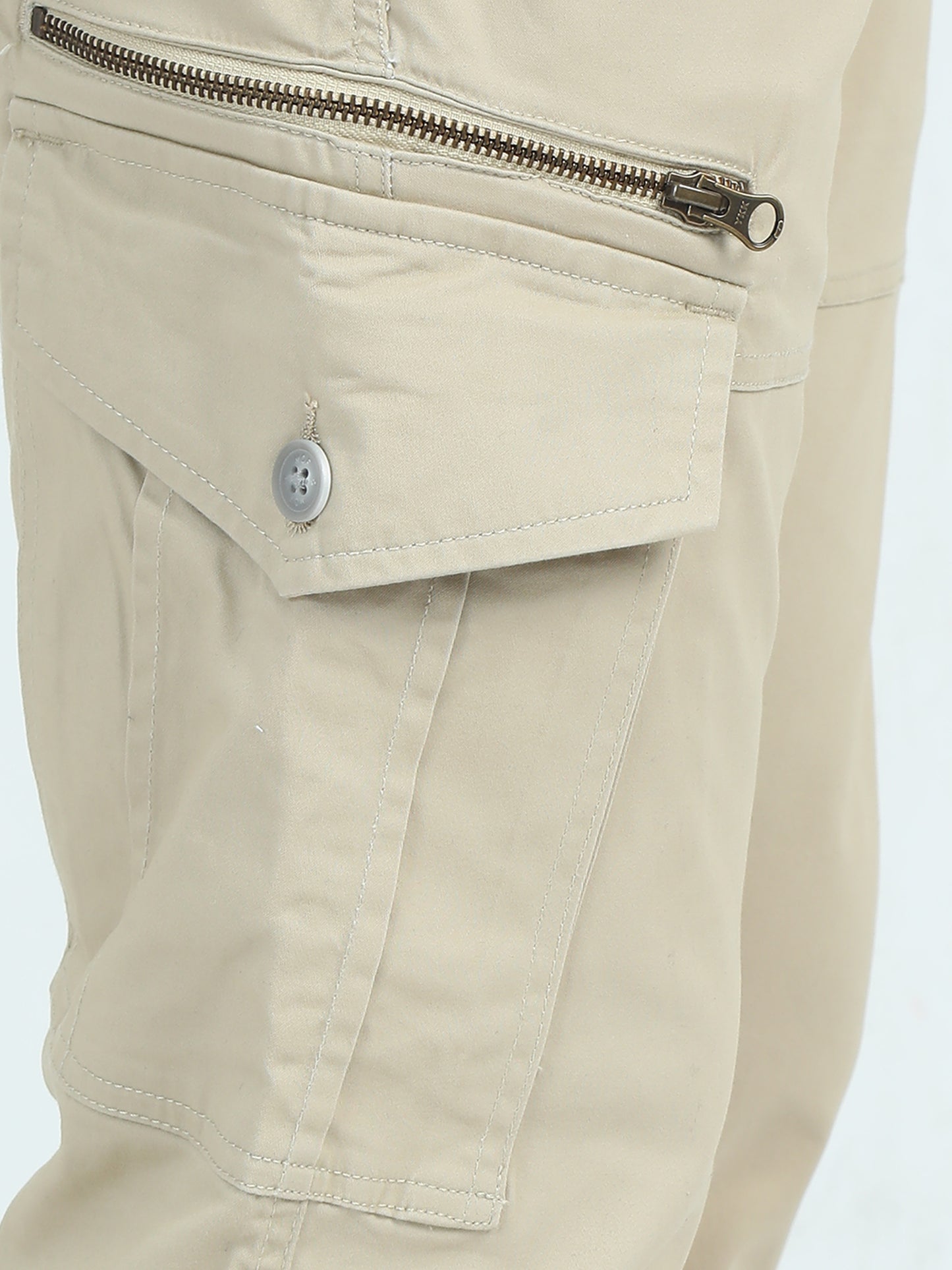 Slim Fit Cream Cargo Pants For Men