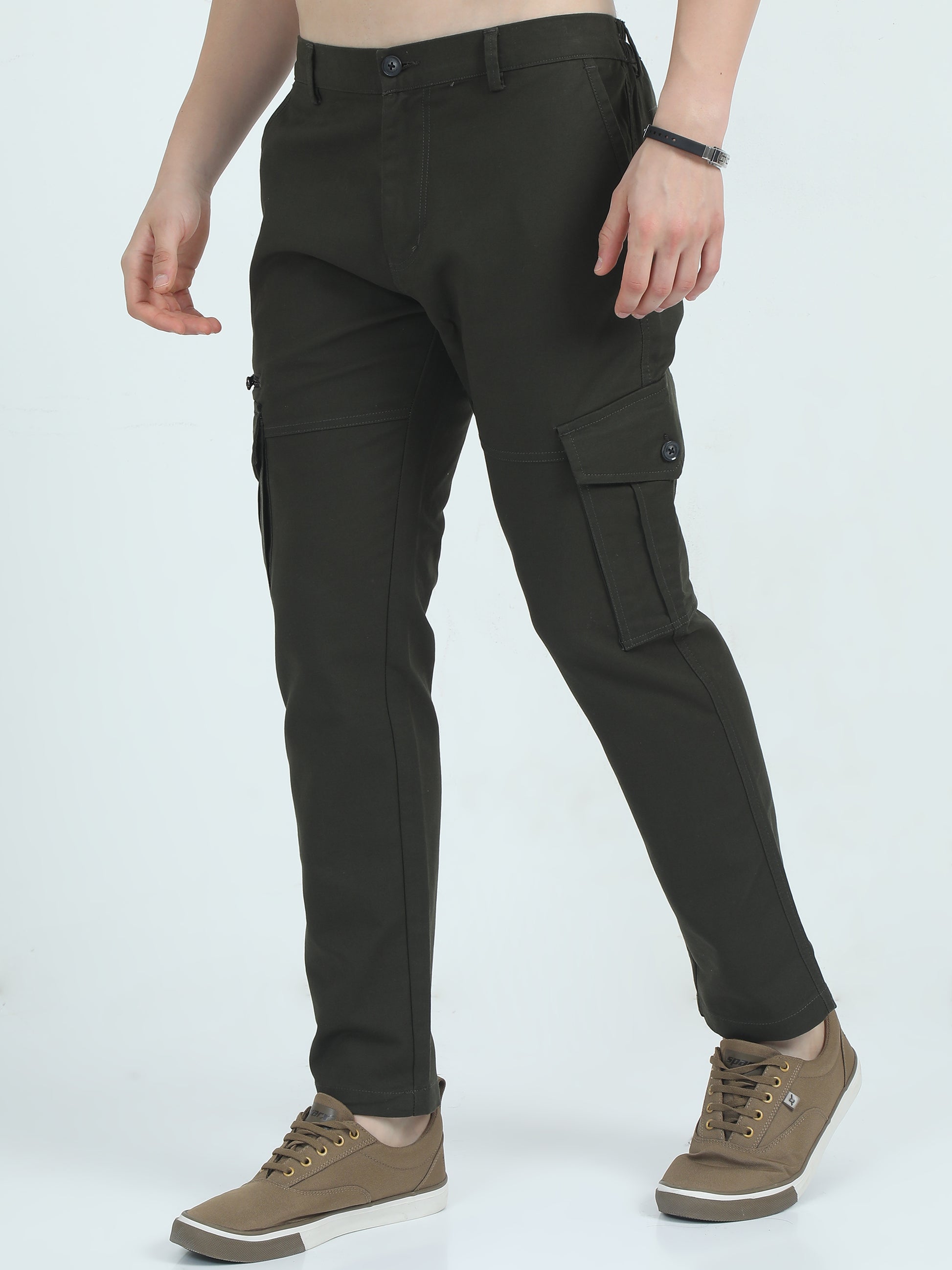 Twill Peach Cotton Green Trousers For Men