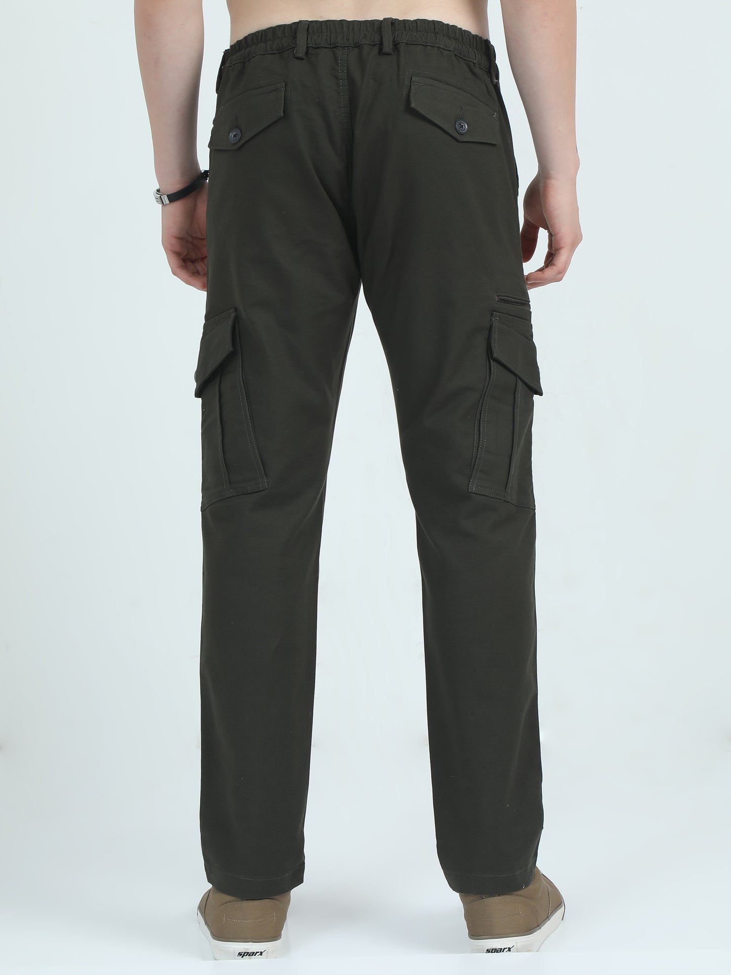 Twill Peach Cotton Green Trousers For Men