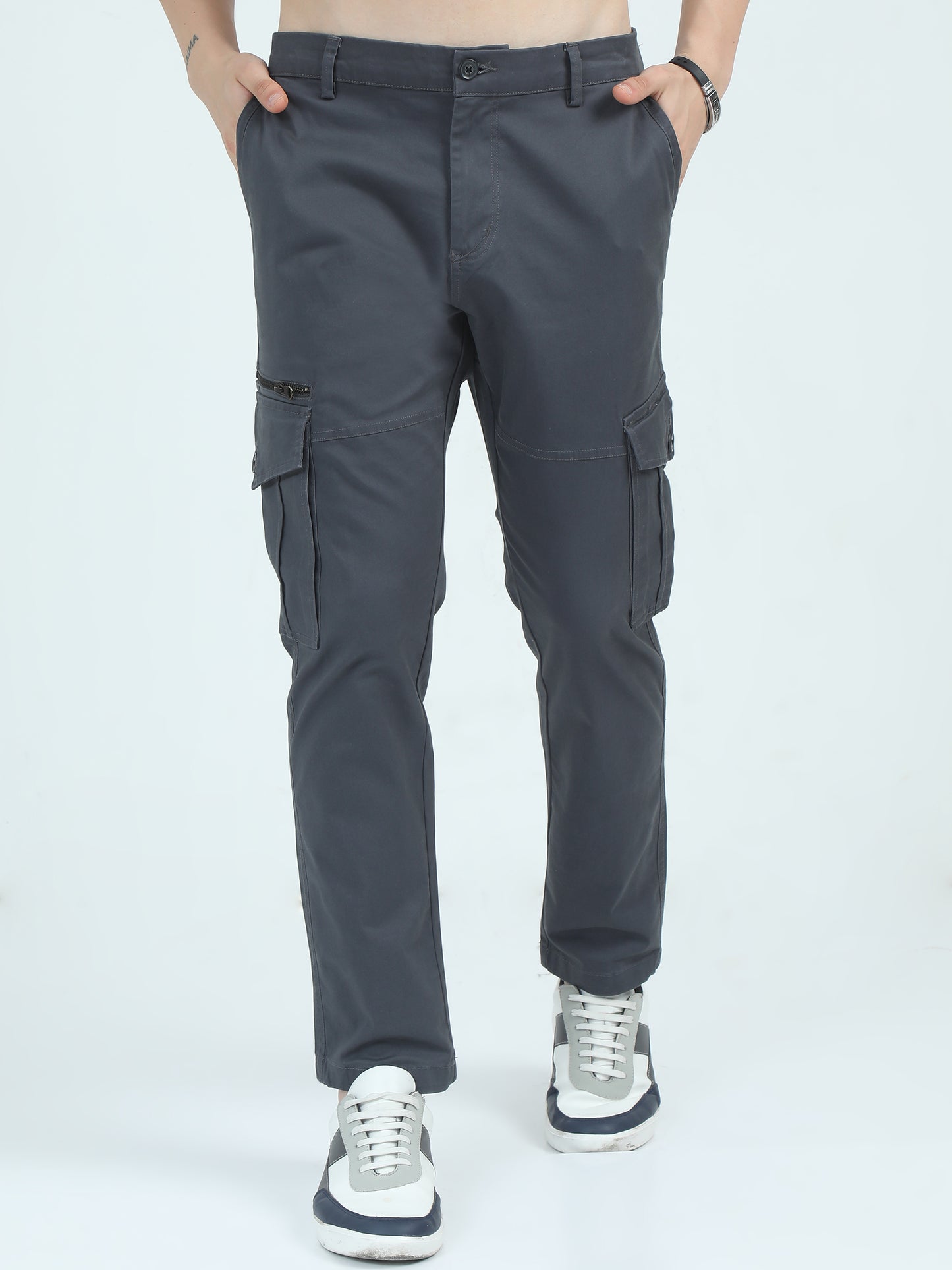 Twill Peach Cotton Grey Cargo Pants Men