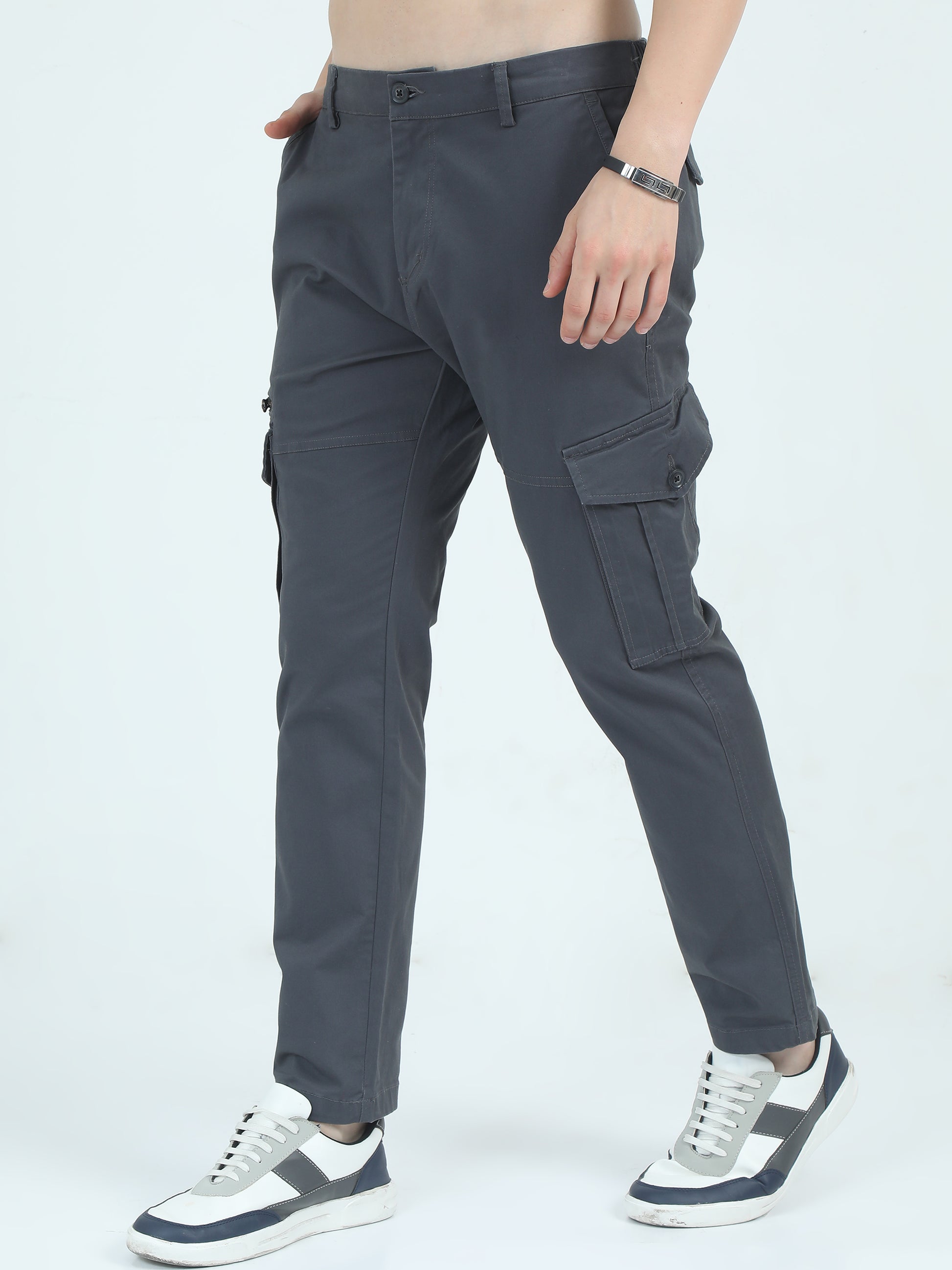 Twill Peach Cotton Grey Cargo Pants Men