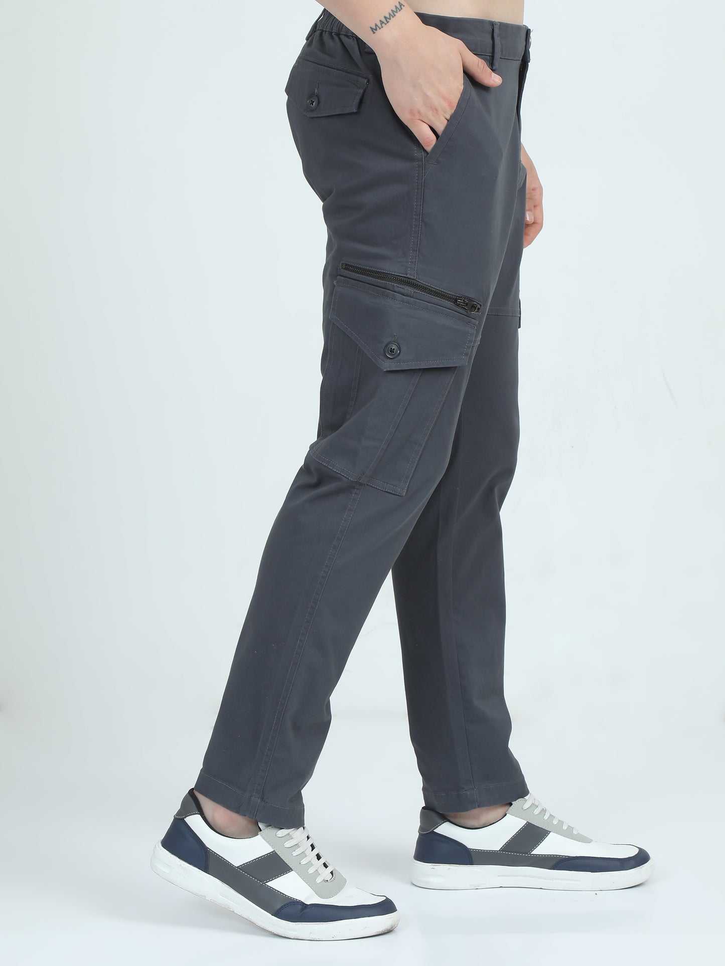 Twill Peach Cotton Grey Cargo Pants Men