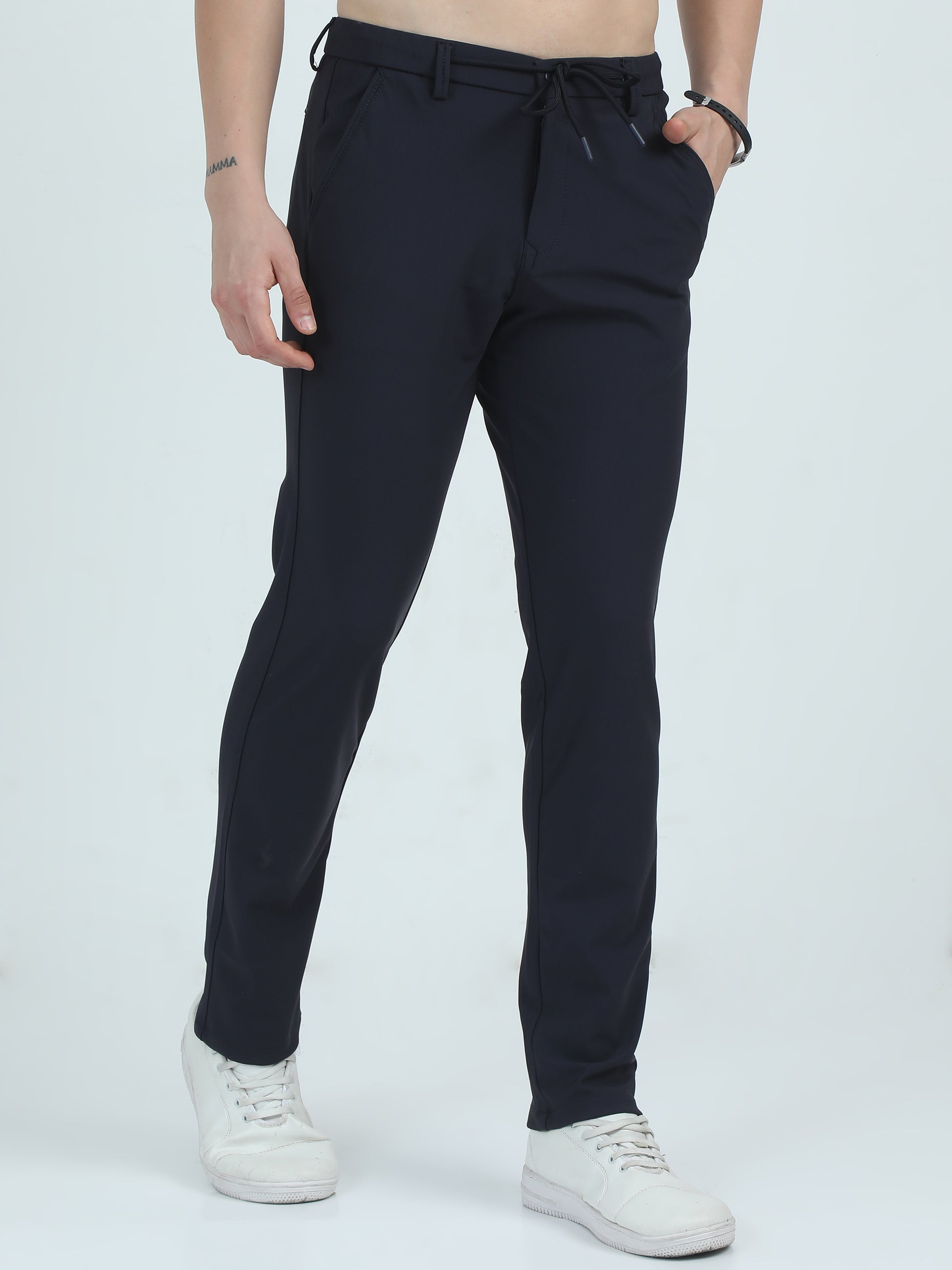 Navy Slim Fit Trousers For Men