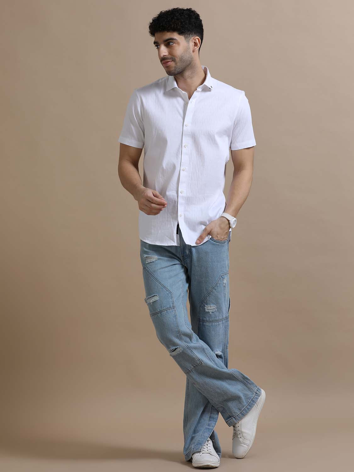  Stylish Pure Basic White Solid Shirt for Men