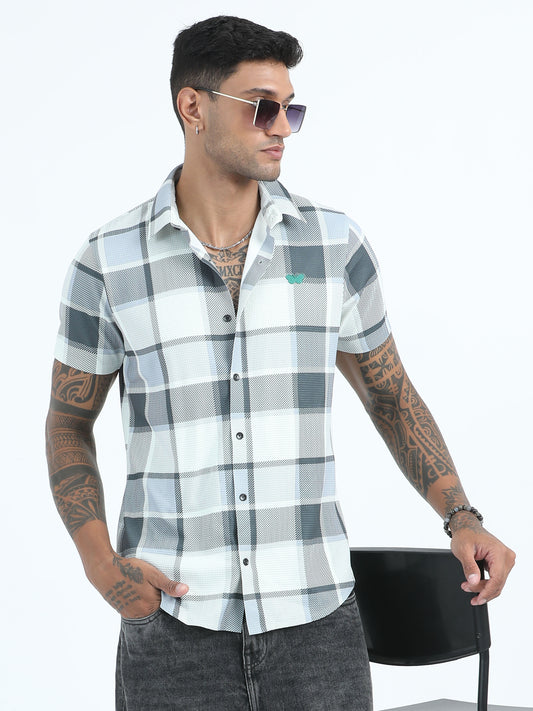 Classic Waffle Grey Check Shirt For Men