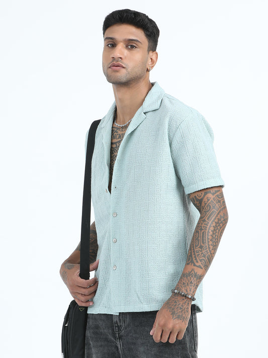 Poly Jaccqard Mint Half Sleeve Shirts For Men