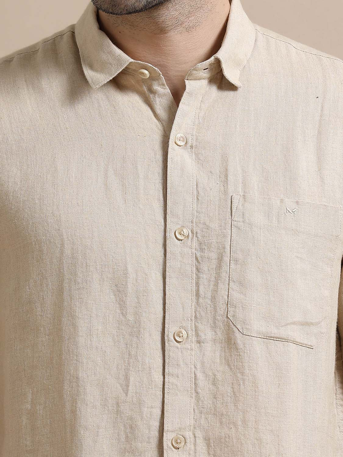 Feather Beige Linen Shirt For Men 