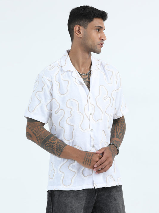 Mens White Embroidery Shirt