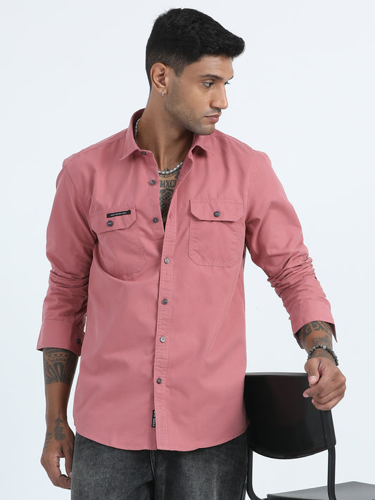 Twill Double Pocket Pink Color Shirt For Men