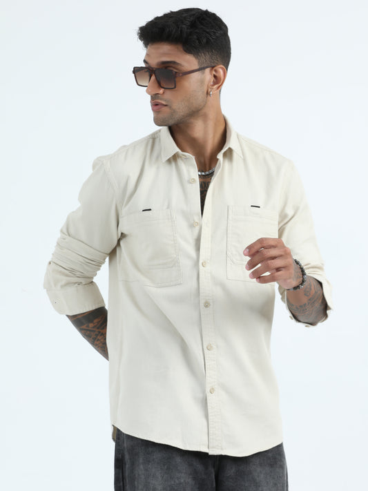 Zebra Dobby Cream Colour Shirt For Men