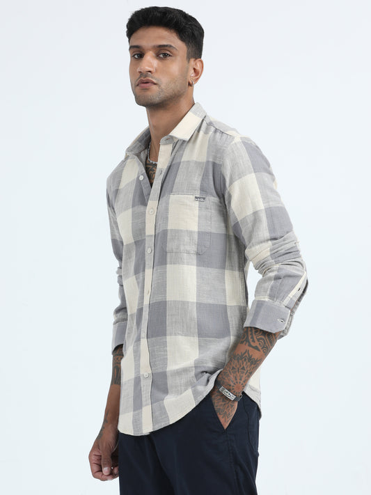 Slub Brasso Mens Grey Check Shirt