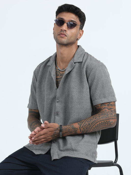 Ploy Jaccqard Grey Half Sleeve Shirts​ For Men