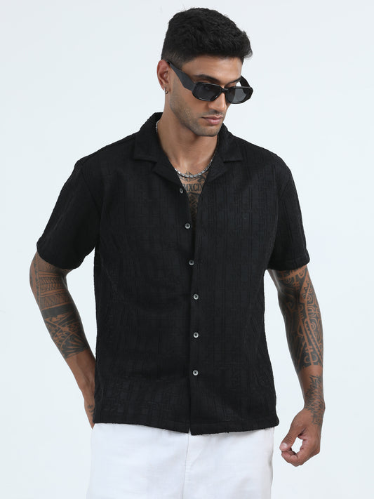 Poly Jaccqard Black Half Sleeve Shirt For Men