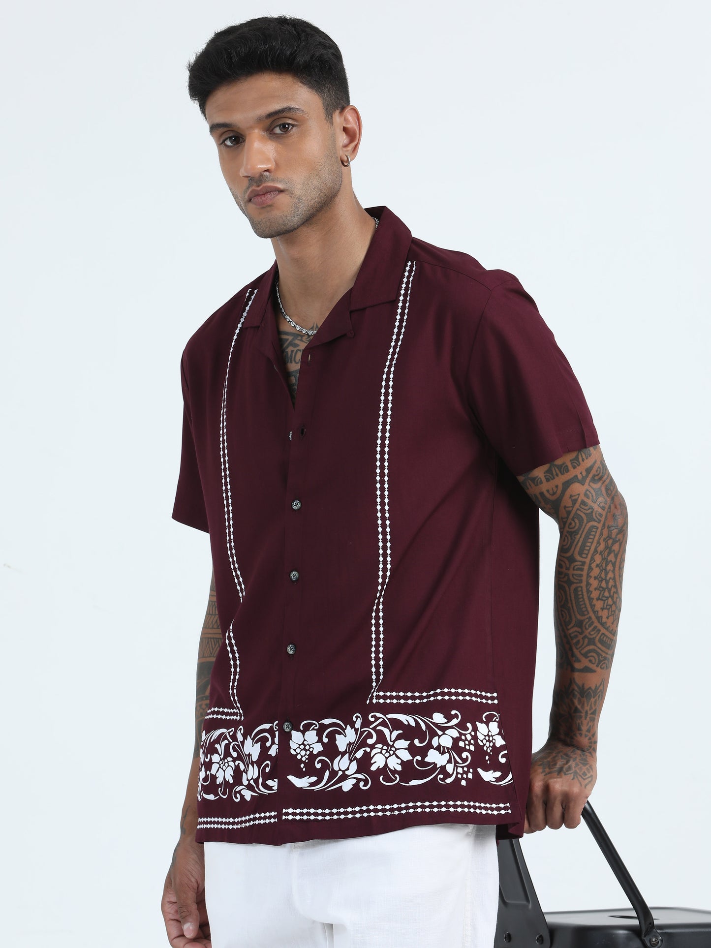 Cotton Viscose Maroon Colour Printed Shirt For Men