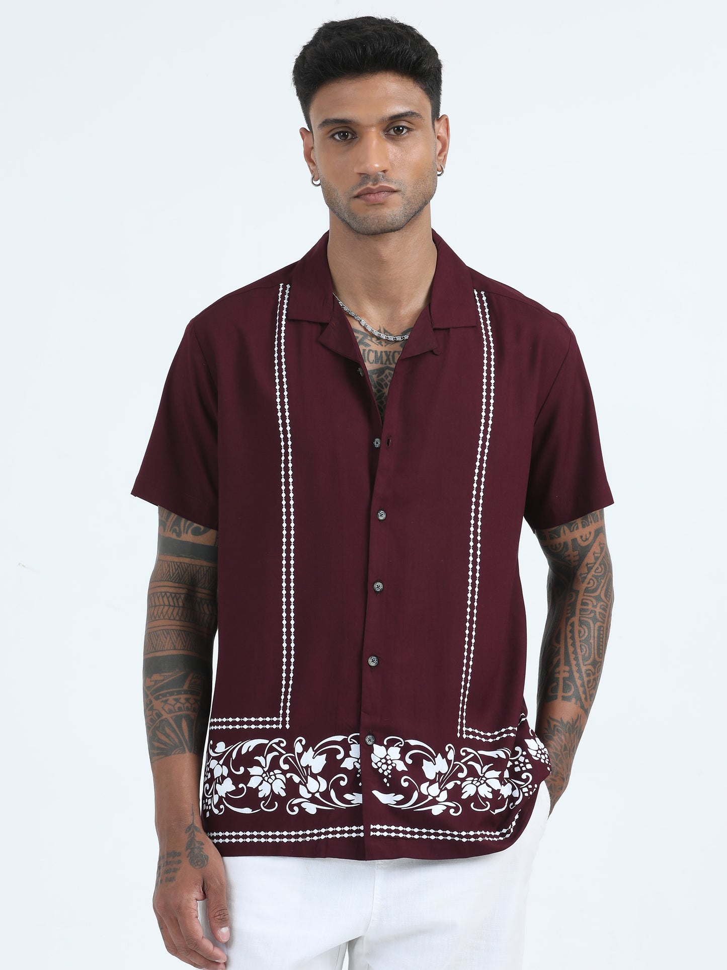 Cotton Viscose Maroon Colour Printed Shirt For Men