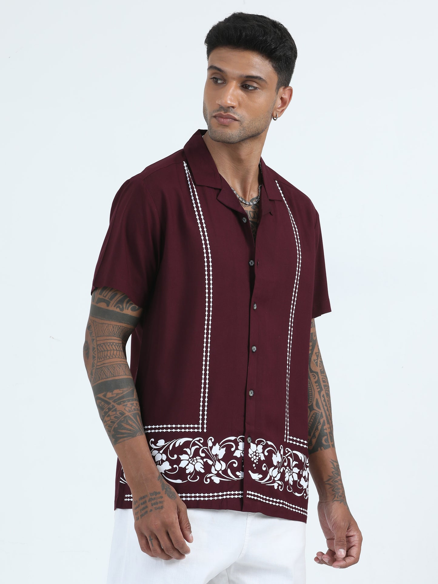 Cotton Viscose Maroon Colour Printed Shirt For Men