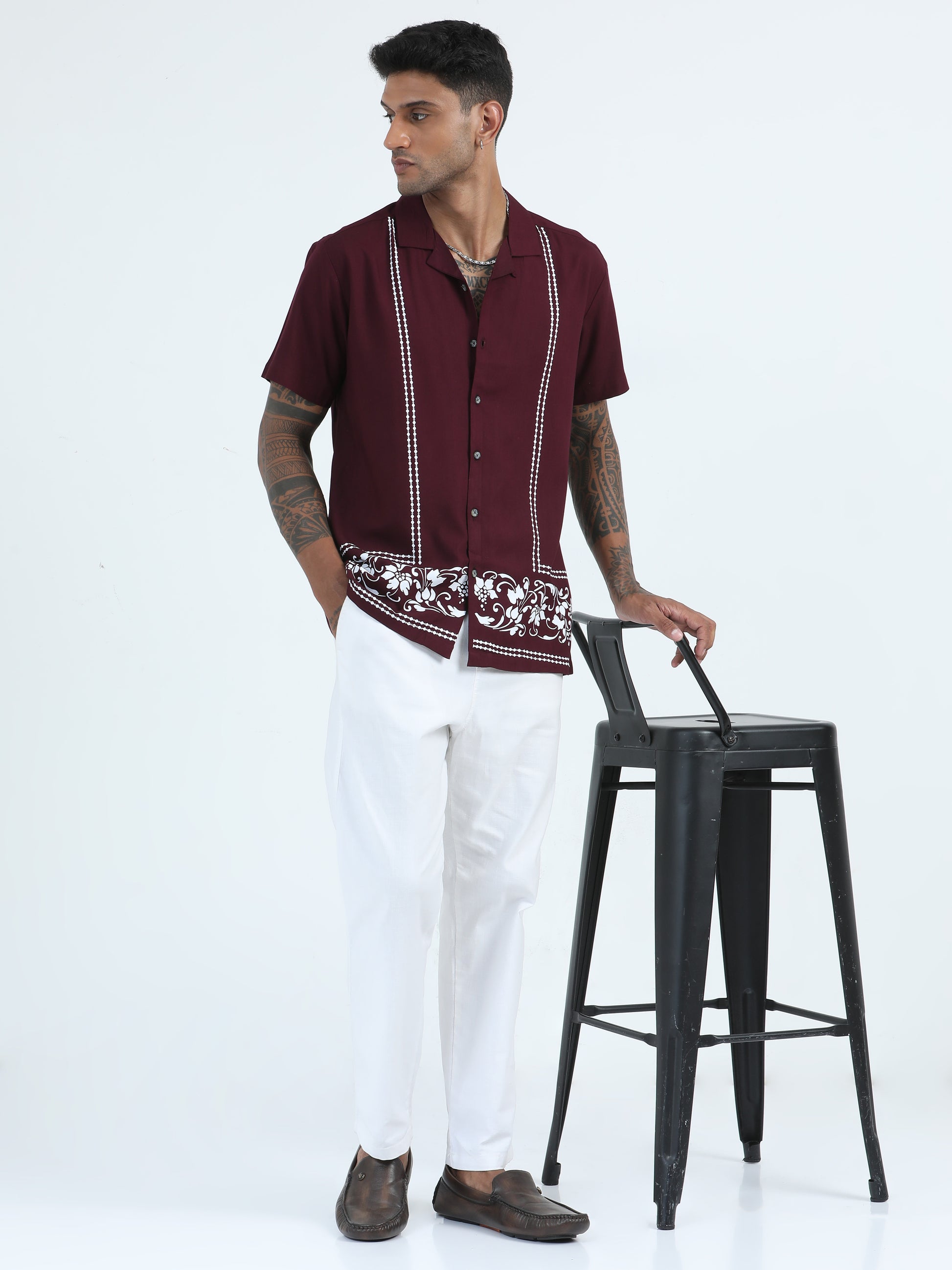 Cotton Viscose Maroon Colour Printed Shirt For Men