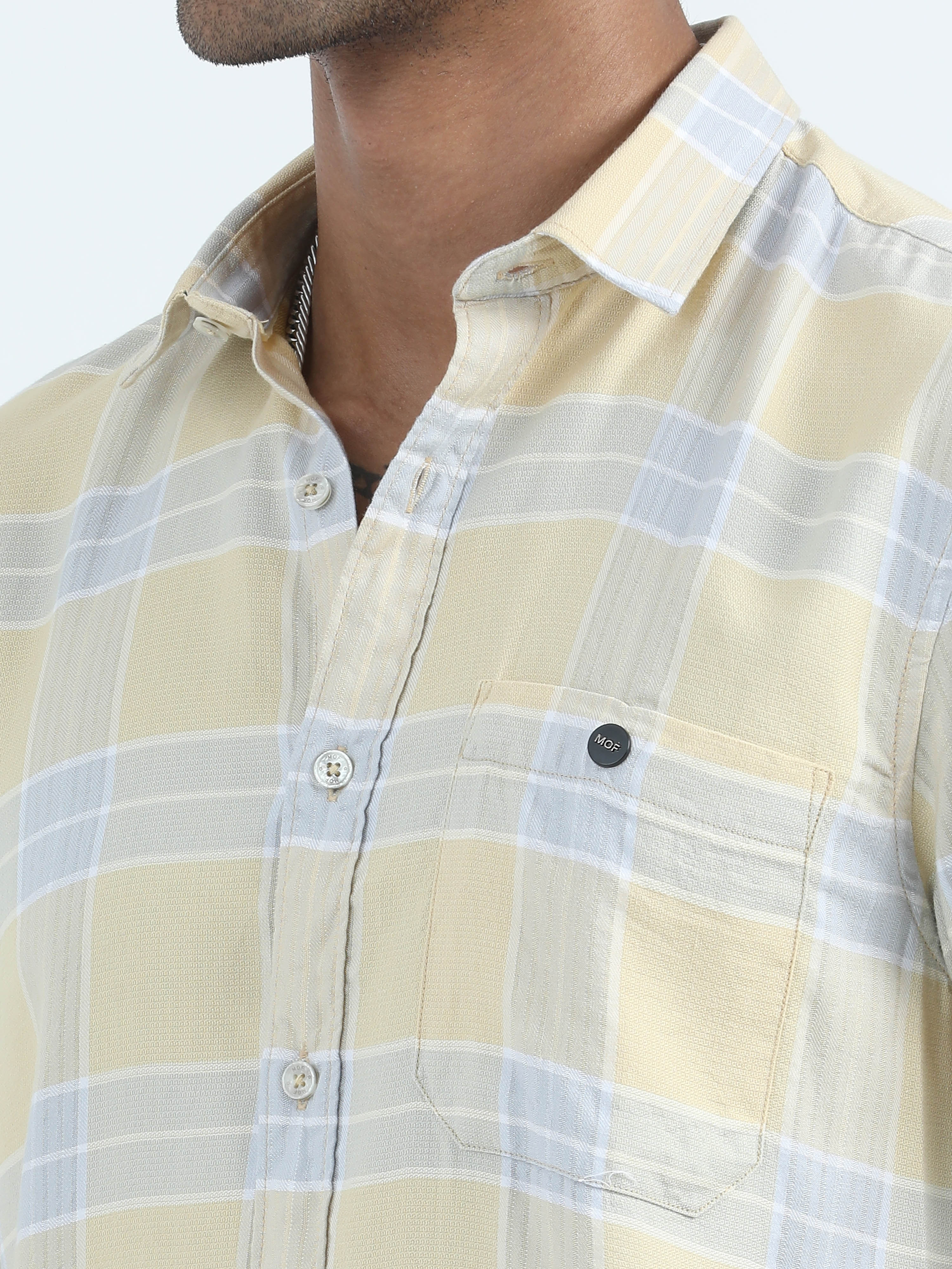 Buy Box Dobby Yellow Check Shirt For Men Online In India