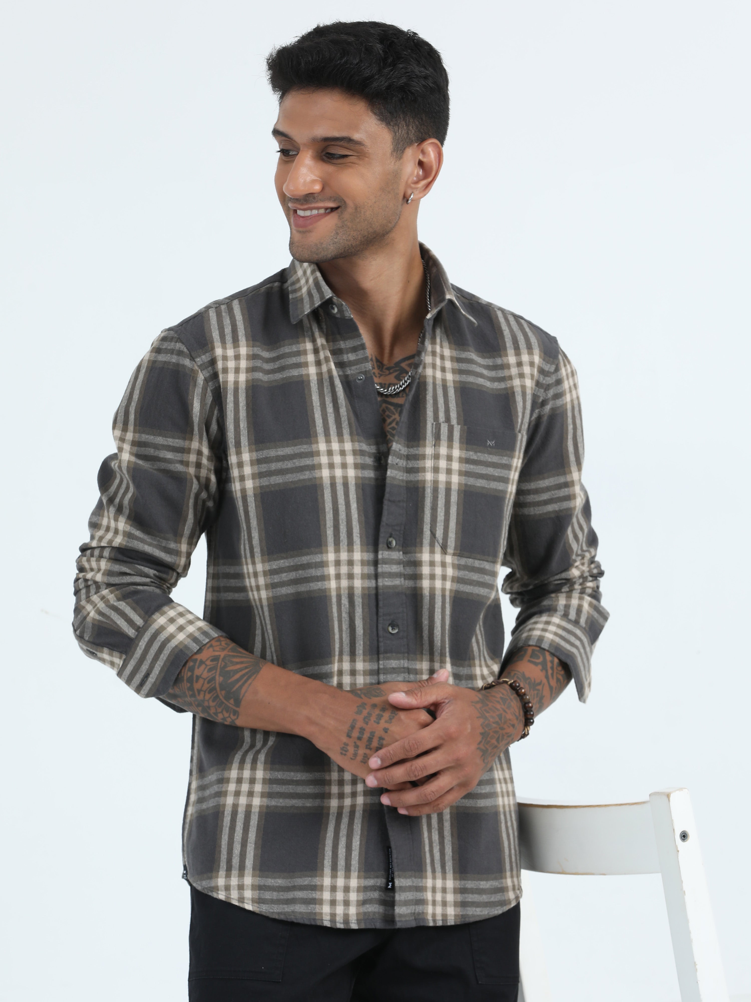 Shop Oxford Brasso Grey Check Shirt Mens Online In India