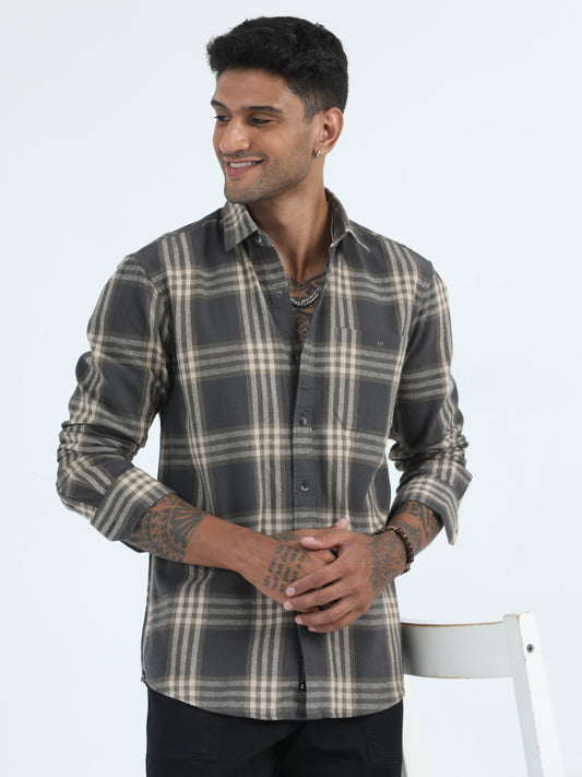 Oxford Brasso Grey Check Shirt Mens