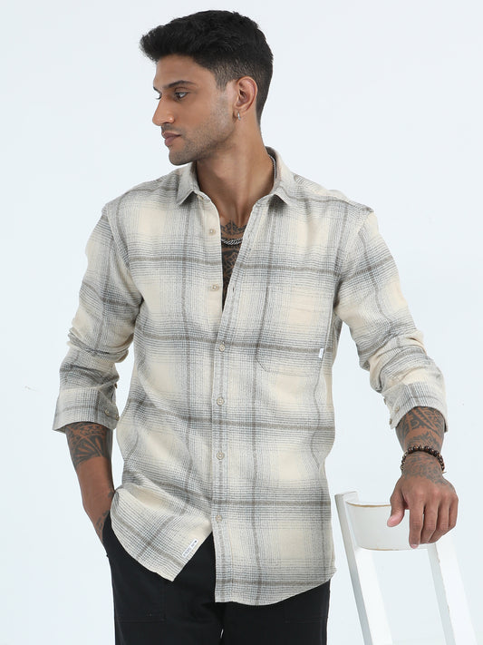 Grindle Beige Check Shirt For Men