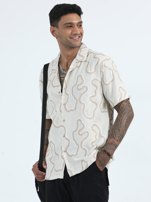 Embroidered Beige Printed Shirts For Men