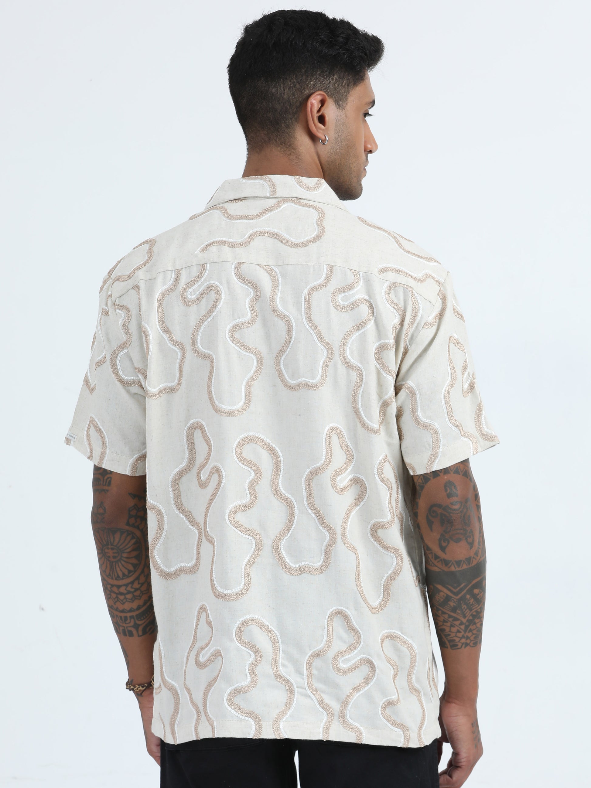 Embroidered Beige Printed Shirts For Men