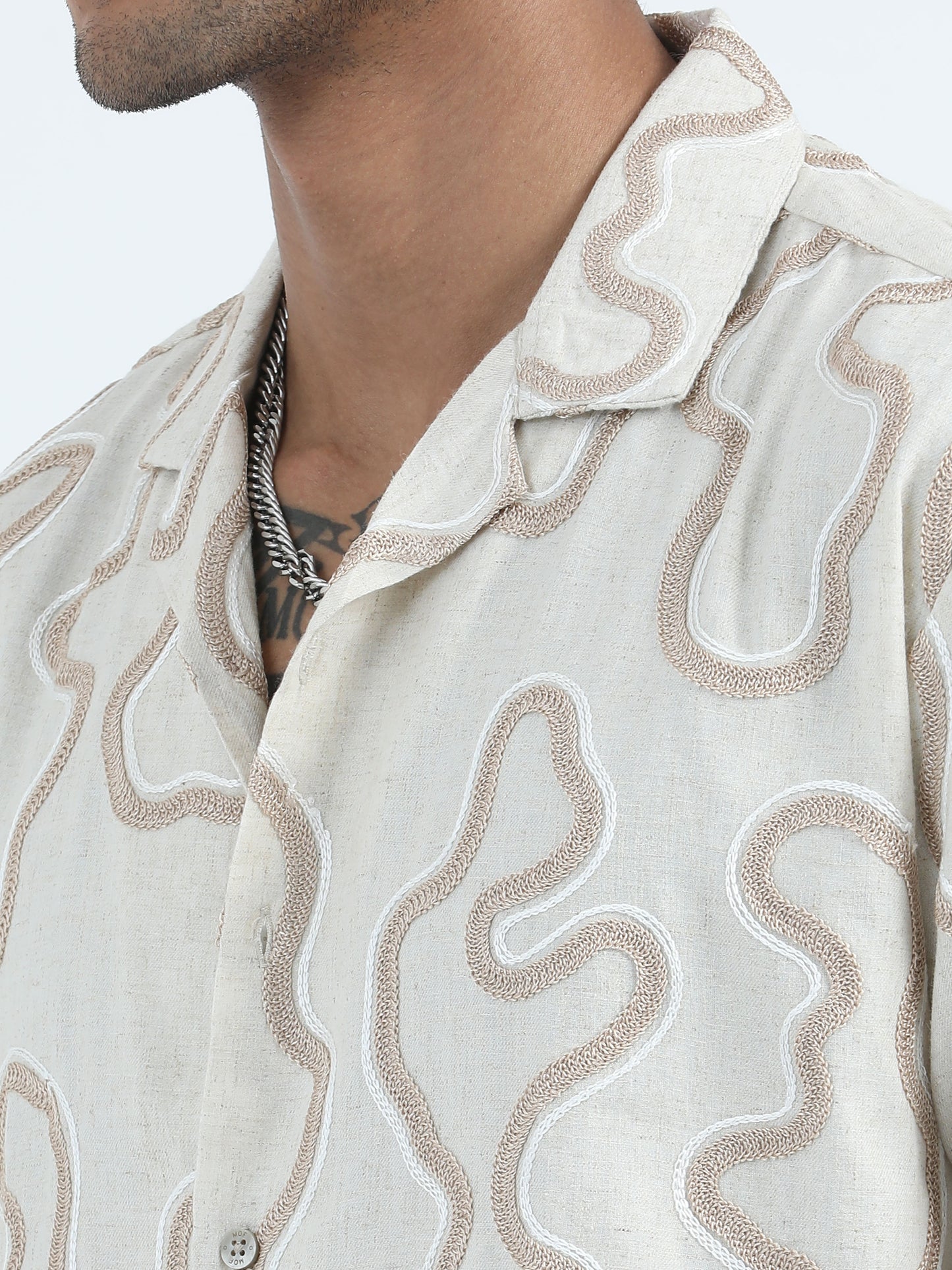 Embroidered Beige Printed Shirts For Men