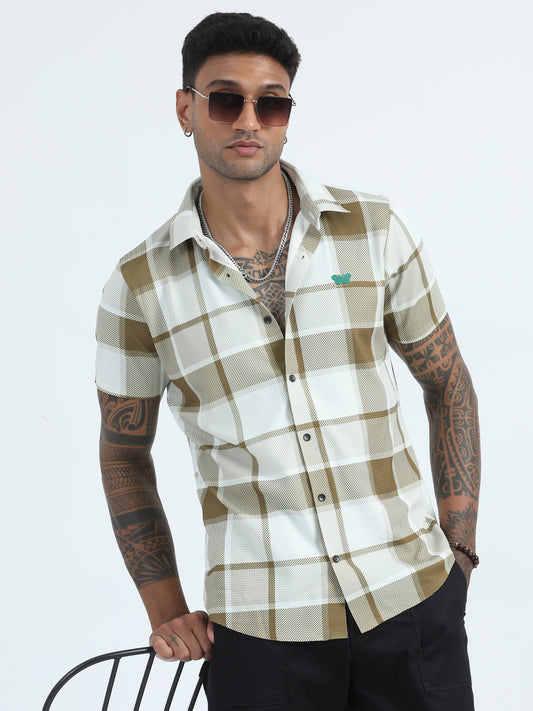 Classic Waffle Brown Colour Check Shirt For Men