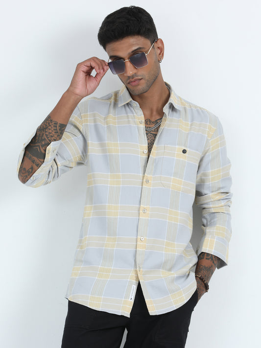 Box Dobby Blue Check Shirt Men