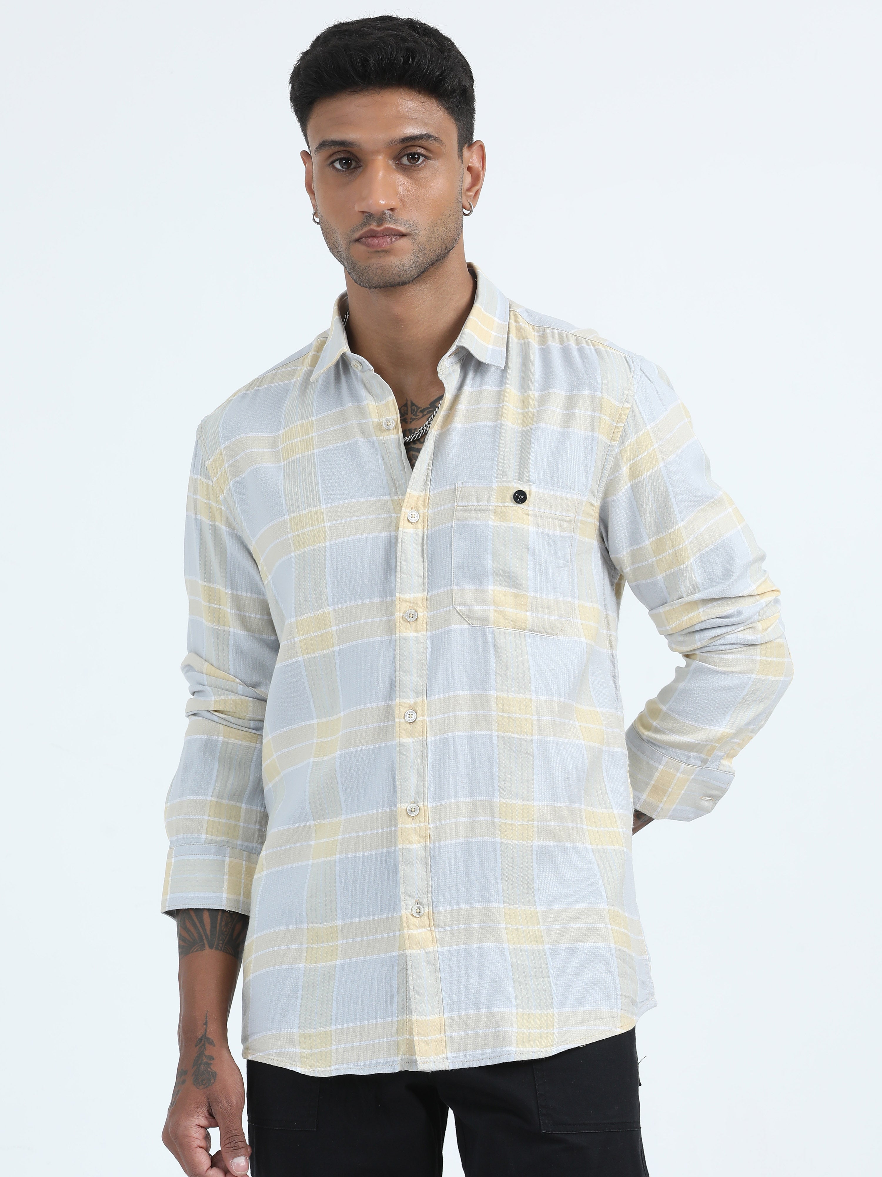 Shop Box Dobby Blue Check Shirt Men Online At Great Price