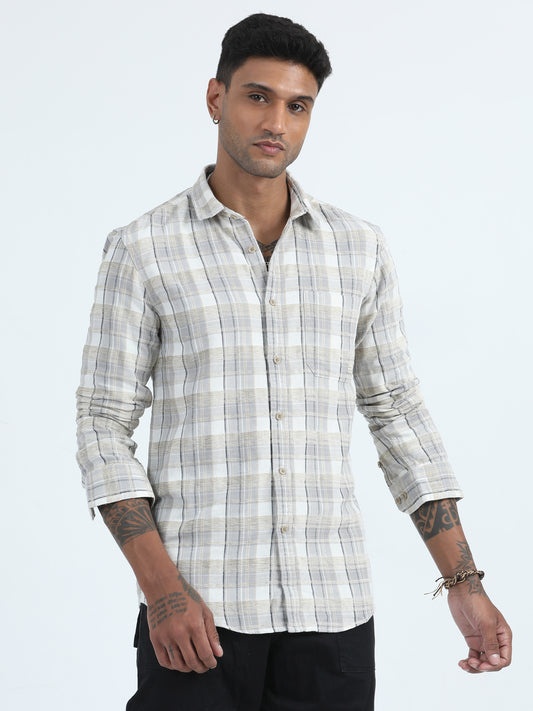 Grey Casual Check Shirt For Men