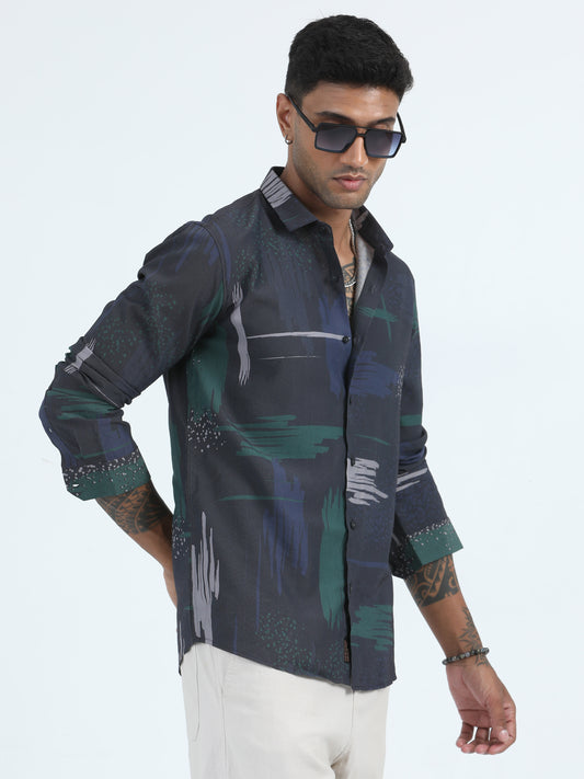 Nylon Grey Colour Printed Shirt​ For Men