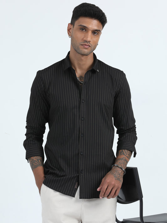 Bamboo Stripe Black Full Sleeve Shirt For Men