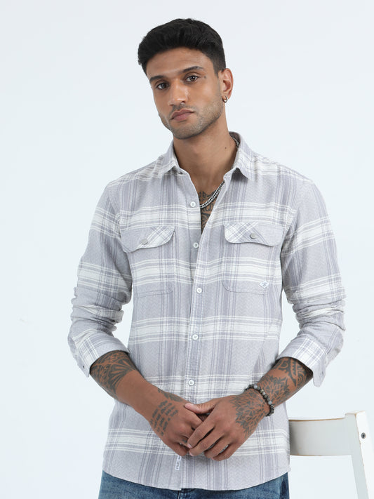 Zigzag Grey Check Shirt For Men