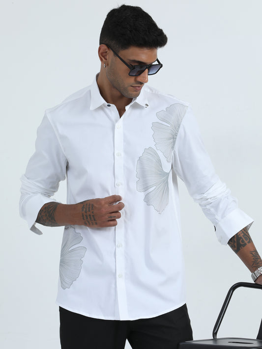 Cotton Poly Floral Print Shirt - White