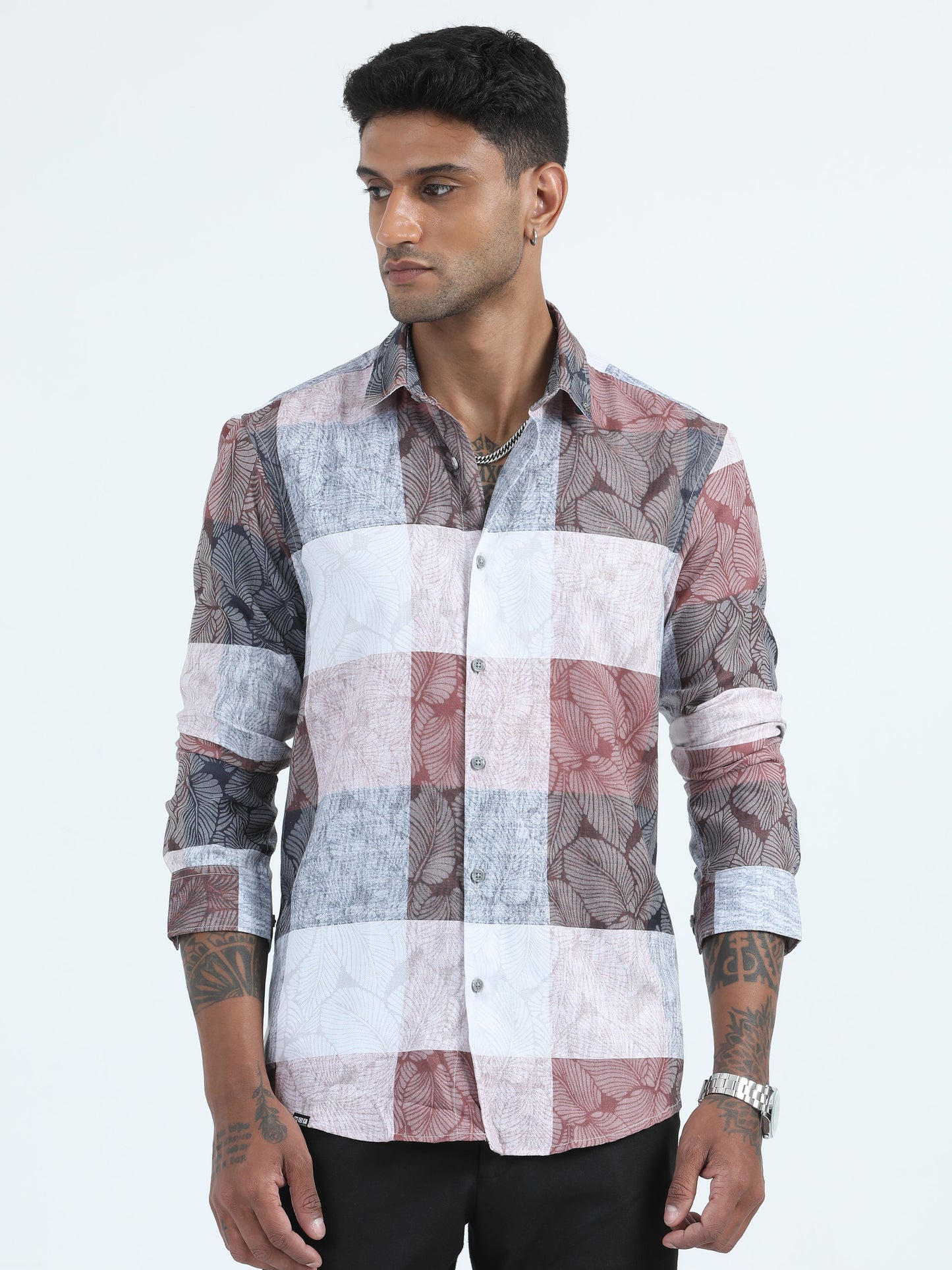 Dobby Laser Print Shirt - Brown