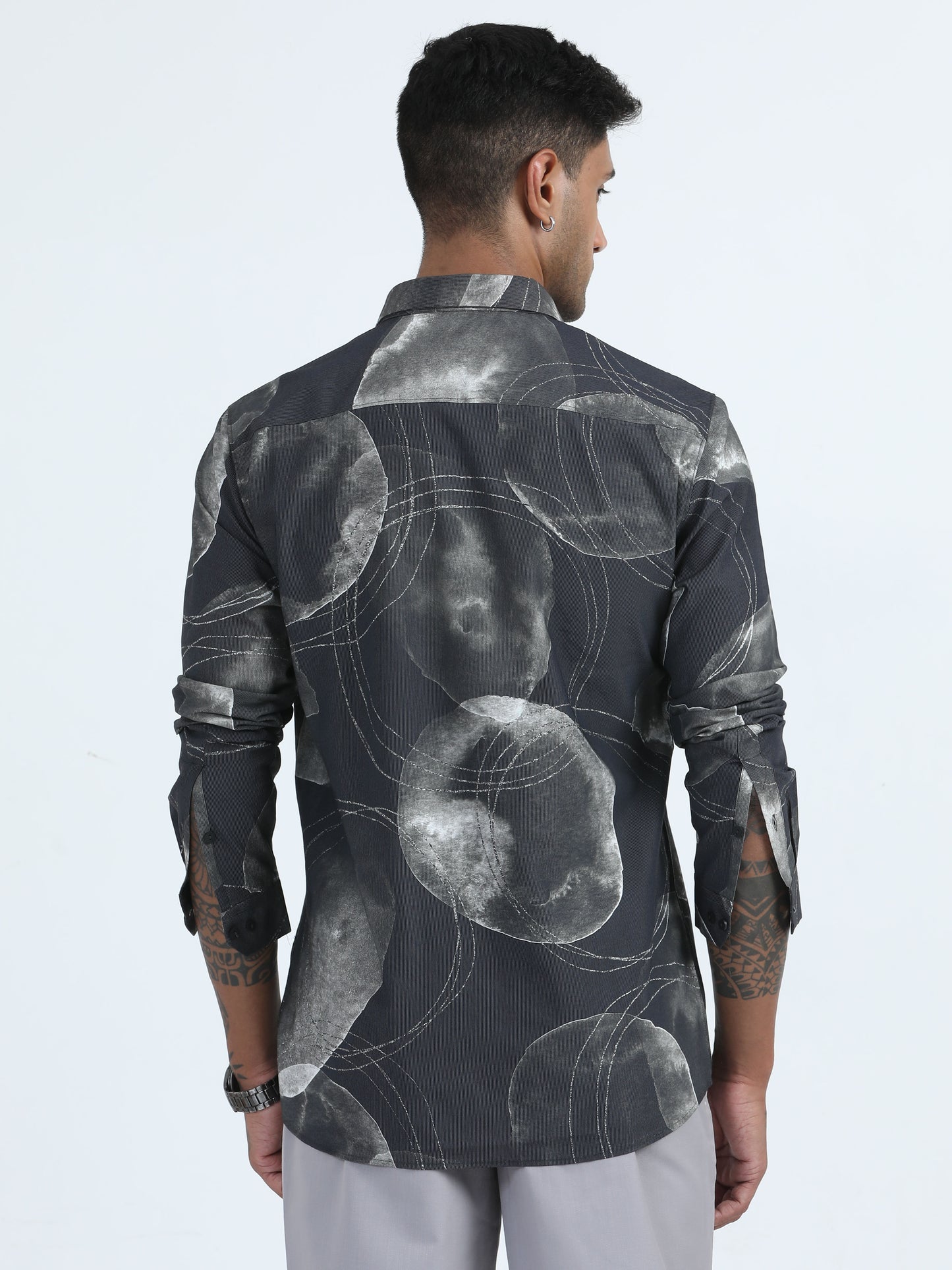 Nylon Digital Mens Black Printed Shirt