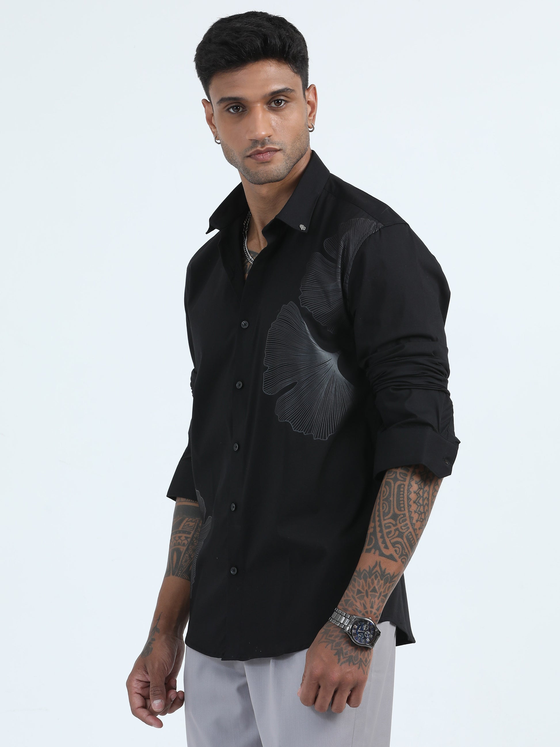 Cotton Black Floral Shirt For Men 