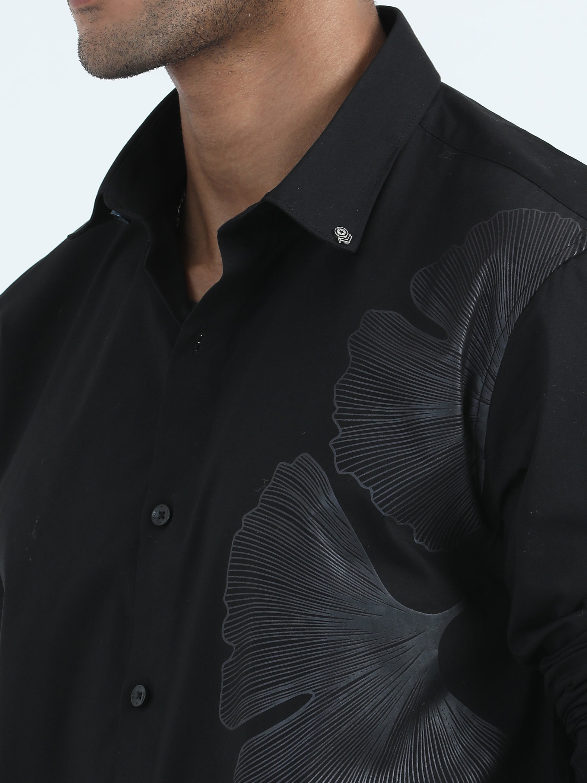 Cotton Black Floral Shirt For Men 