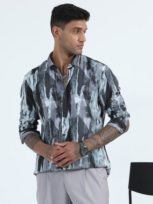 Poly Digital Green Printed Shirt Men