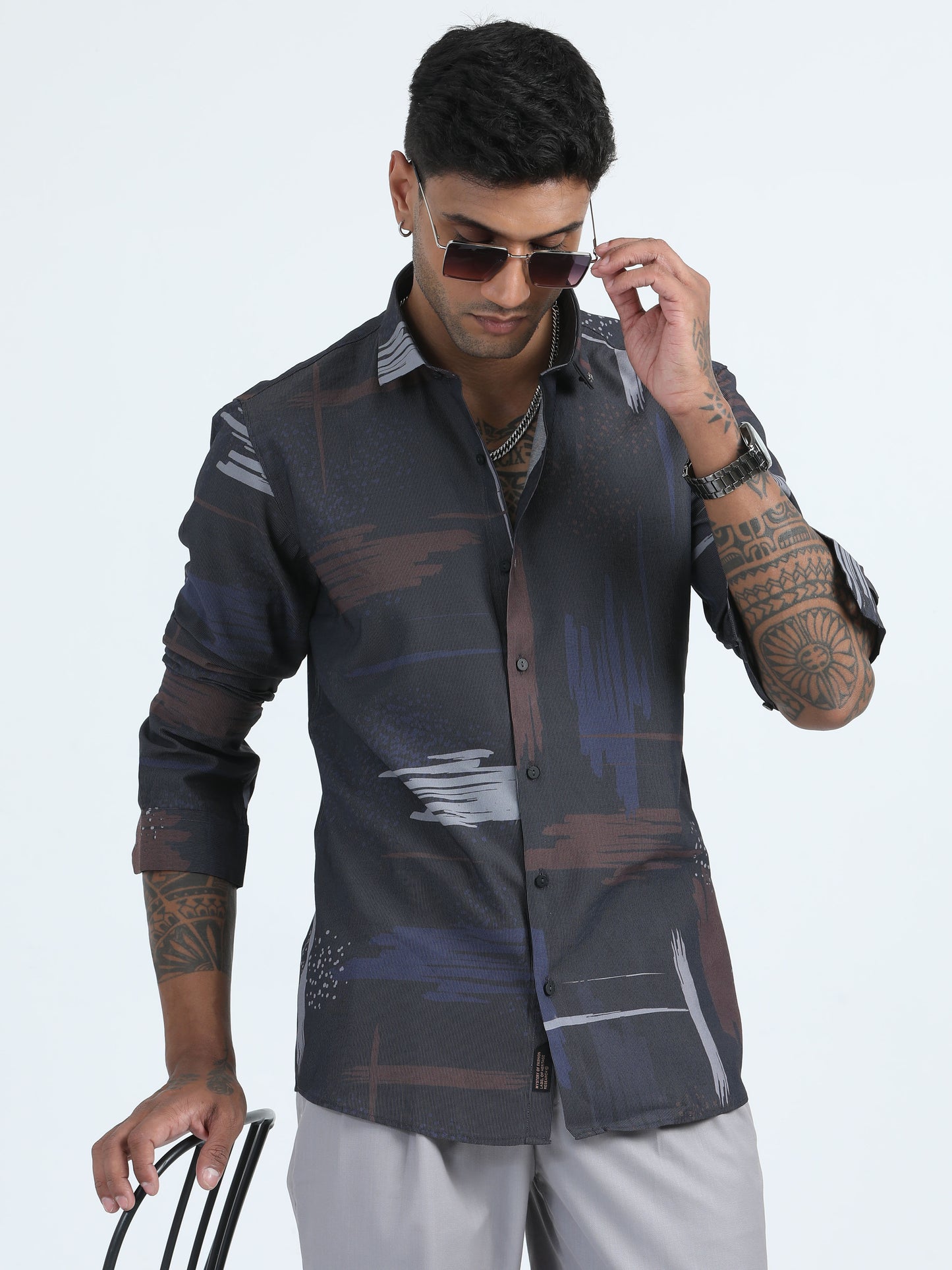 Rust Nylon Digital Printed Shirt For Men