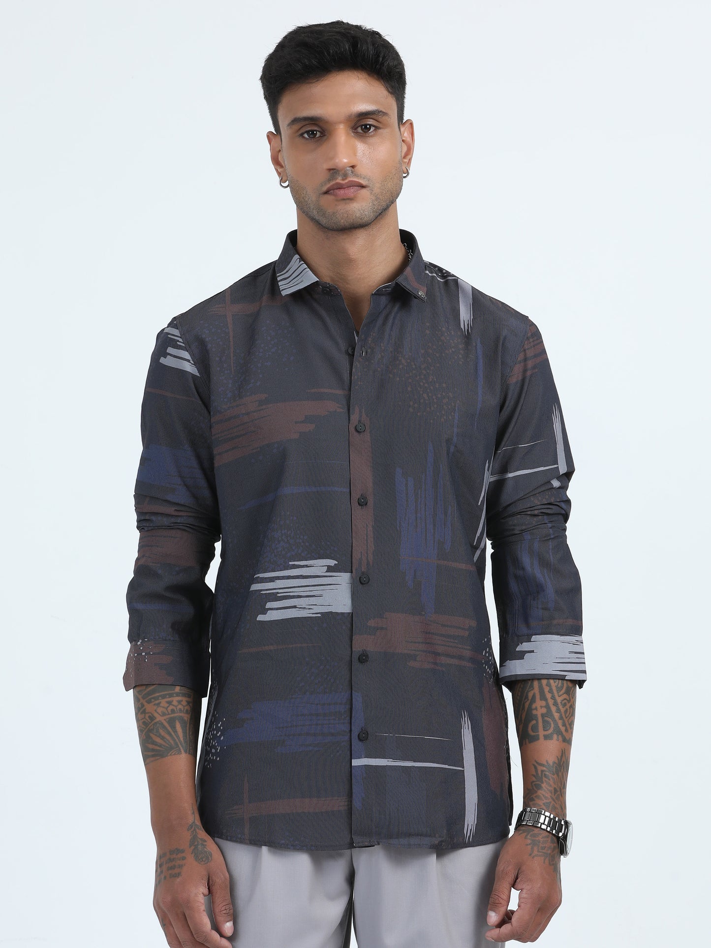 Rust Nylon Digital Printed Shirt For Men