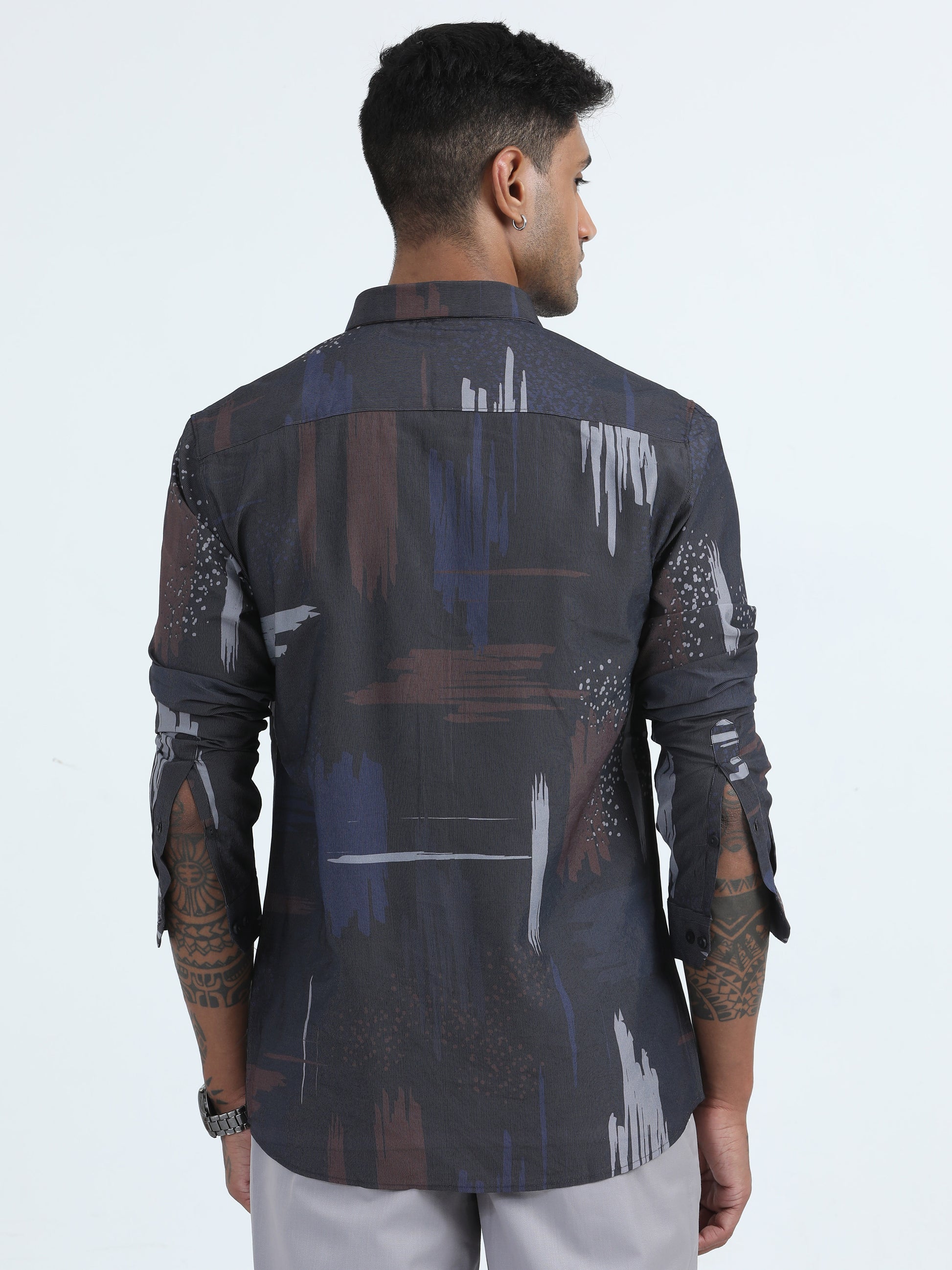 Rust Nylon Digital Printed Shirt For Men