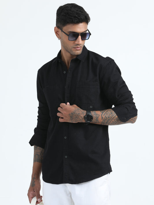 Zebra Black Dobby Shirt For Men